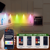 Traumfarbene Unterschrankbeleuchtung, AIBOO Farbwechsel-Puck-Lichter dimmbar mit Fernbedienung und App-Steuerung, Musiksynchronisation, mehrfarbige Unterschrankbeleuchtung 24 V für Schränke, Theken, Regale (15er-Pack)